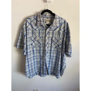 Rustler by Wrangler Mens Blue Plaid‎ Western Pearl Snap Short Sleeve Shirt 3XL